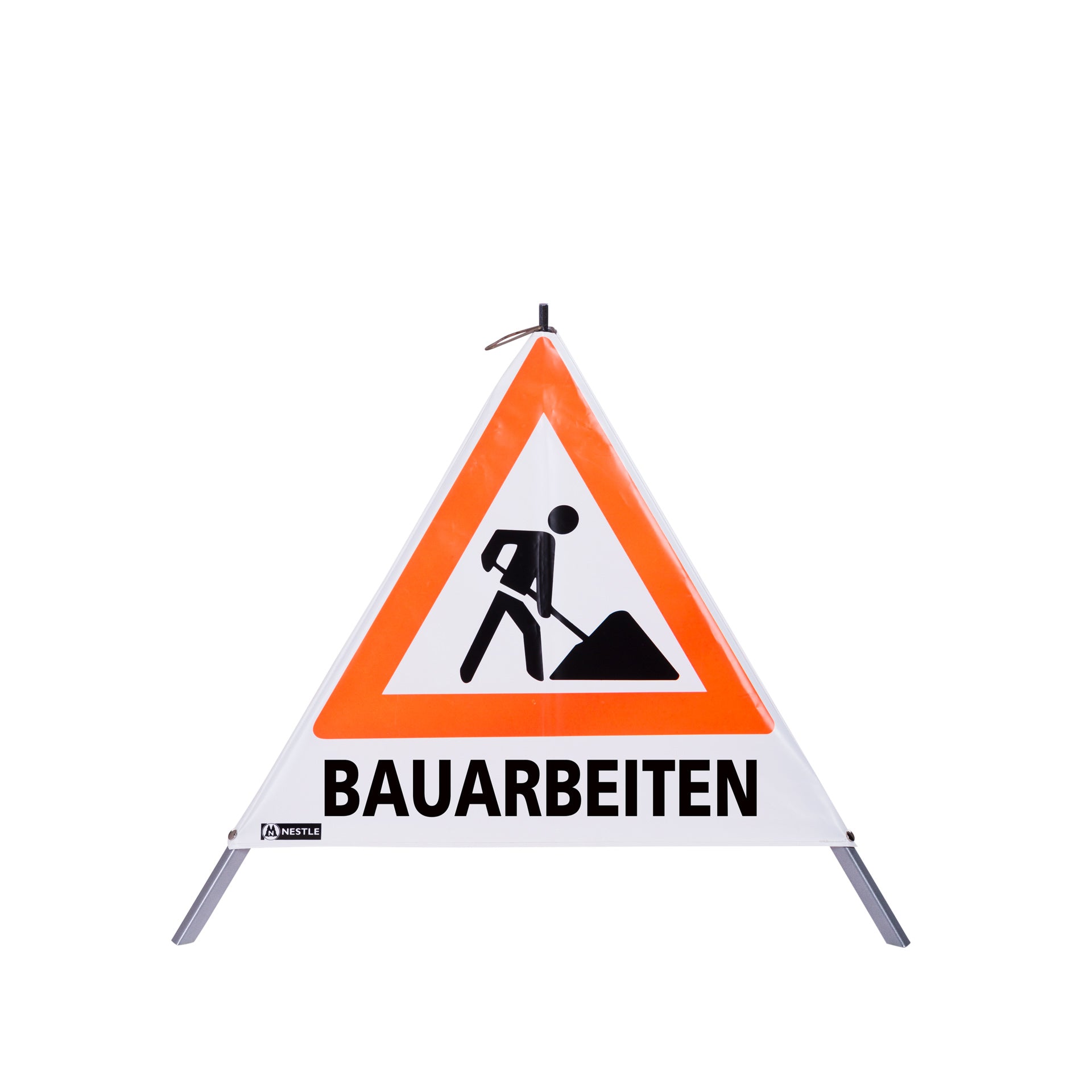 NESTLE Warnpyramide 70 cm, Schaufelmann (VZ123), weiß, mit Feder NESTLE Warnpyramide 70 cm, Schaufelmann (VZ123), weiß, mit Feder
